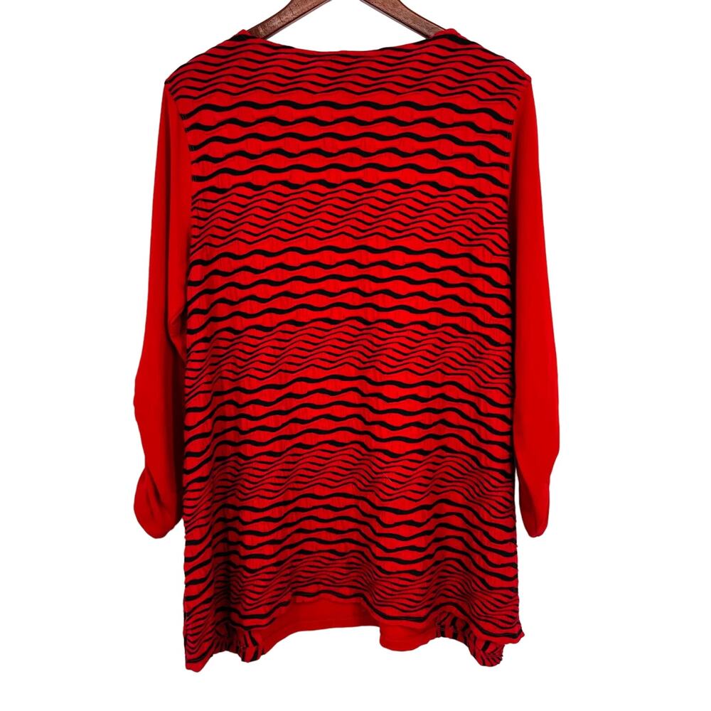 Ali Miles Size Large Red Wearable Art Long Sleeve Abstract Blouse Shirt Top Cozy - Picture 10 of 10
